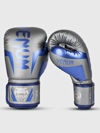 Перчатки боксерские Venum Elite Gray/Blue/Silver Перчатки боксерские Venum Elite Gray/Blue/Silver