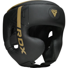 Шлем боксерский RDX F6 KARA с защитой щёк, черный-золотой