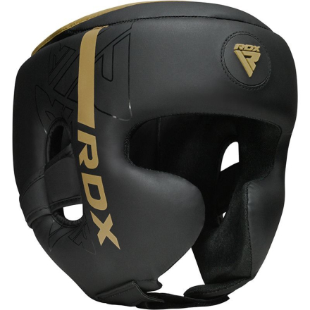 Шлем боксерский RDX F6 KARA с защитой щёк, черный-золотой